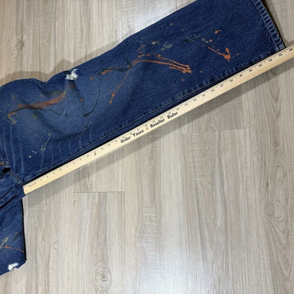 Akademiks Splatter Dark Jeans Distressed Sz 40X34 Baggy Denim Selected Materials - Picture 7 of 8